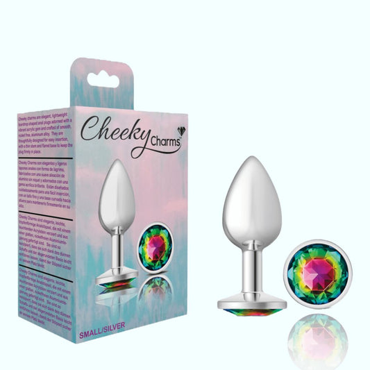 Cheeky Charms Silver Small Metal Butt Plug - Round Rainbow 1080