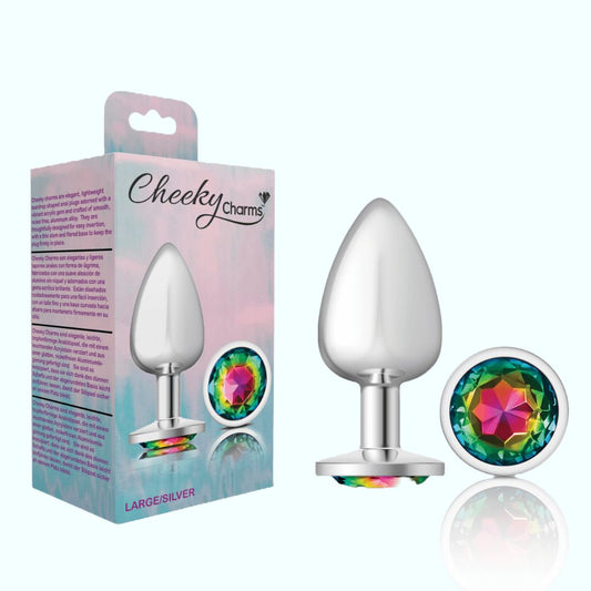 Cheeky Charms Silver Large Metal Butt Plug - Round-Shaped Rainbow 1080
