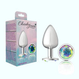 Cheeky Charms Silver Large Metal Butt Plug - Round Clear