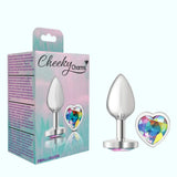 Cheeky Charms Silver Small Metal Butt Plug - Heart-Shaped Clear