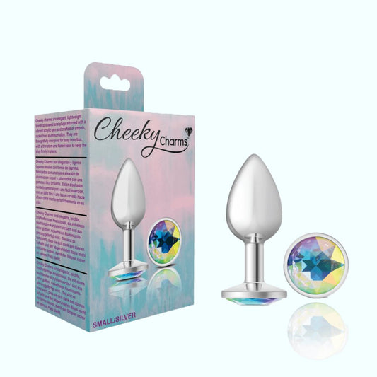 Cheeky Charms Silver Small Metal Butt Plug - Round-Shaped Clear 1080