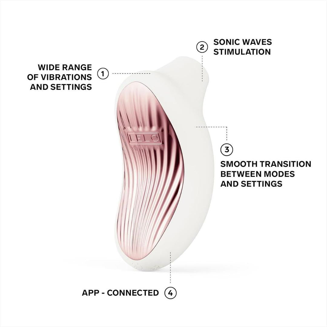 The LELO Sona 3 - Cream is a white and pink handheld device featuring labeled sonic wave stimulation, a wide range of vibration settings, smooth mode transitions, and convenient app connectivity. The LELO Sona 3 - Cream is a white and pink handheld device featuring labeled sonic wave stimulation, a wide range of vibration settings, smooth mode transitions, and convenient app connectivity.