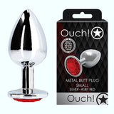 Shots Ouch! Round Gem Butt Plug Small - Silver/Ruby Red