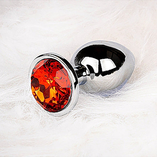Shots Ouch! Round Gem Butt Plug Small - Silver/Ruby Red 1080