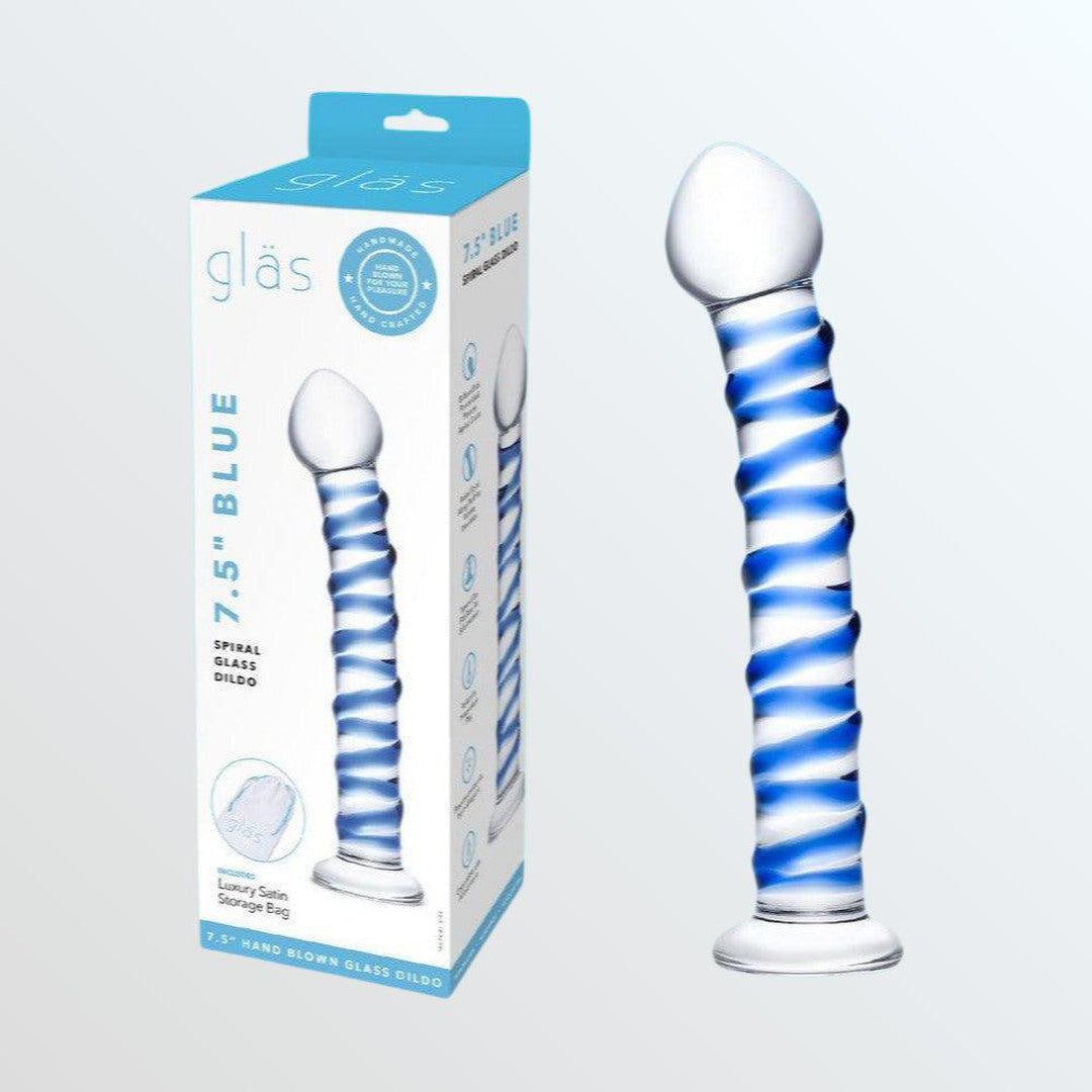 Gläs Blue Spiral 7.5" Glass Dildo