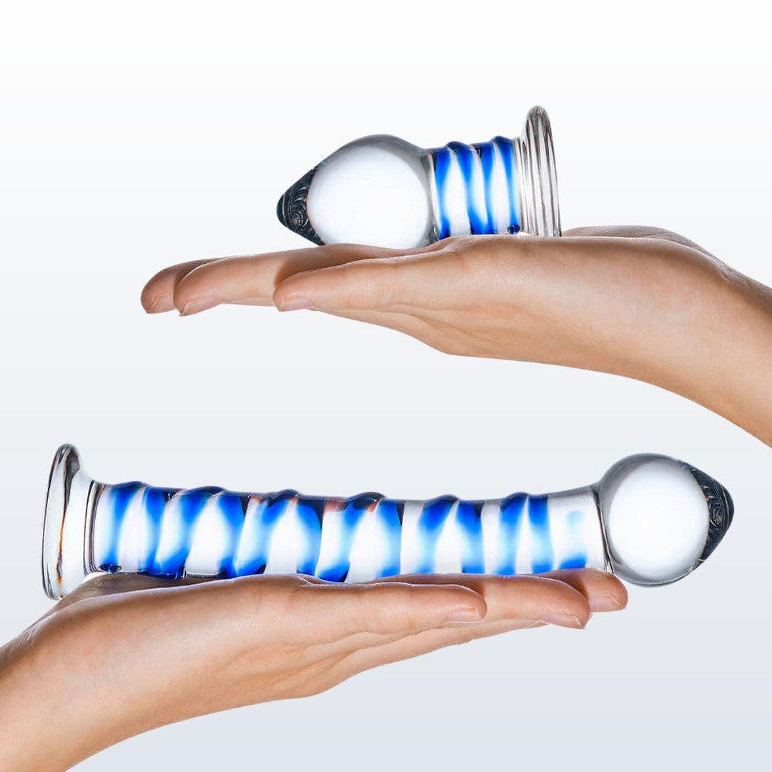 Gläs Double Penetration Swirly Glass Dildo and Butt Plug Set