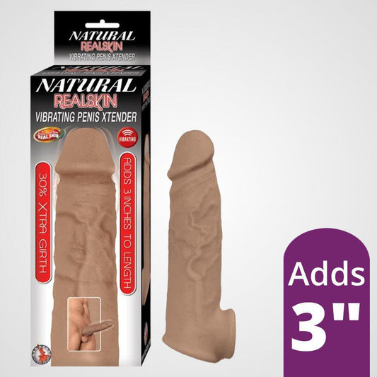 Natural Realskin Vibrating Penis Xtender - Brown 1080