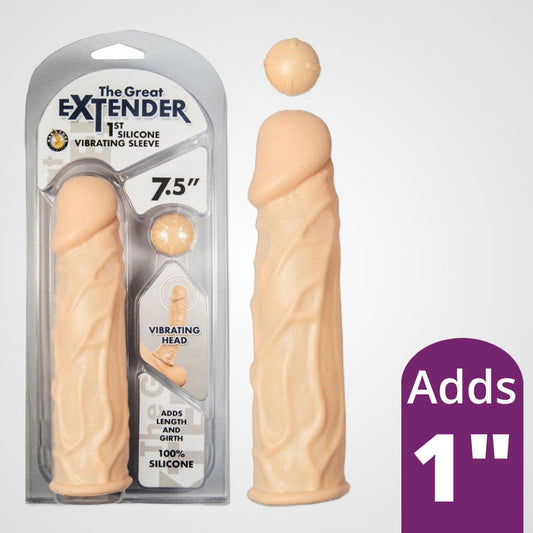 The Great Extender 1st Vibrating Penis Sleeve 7.5" - White 1080