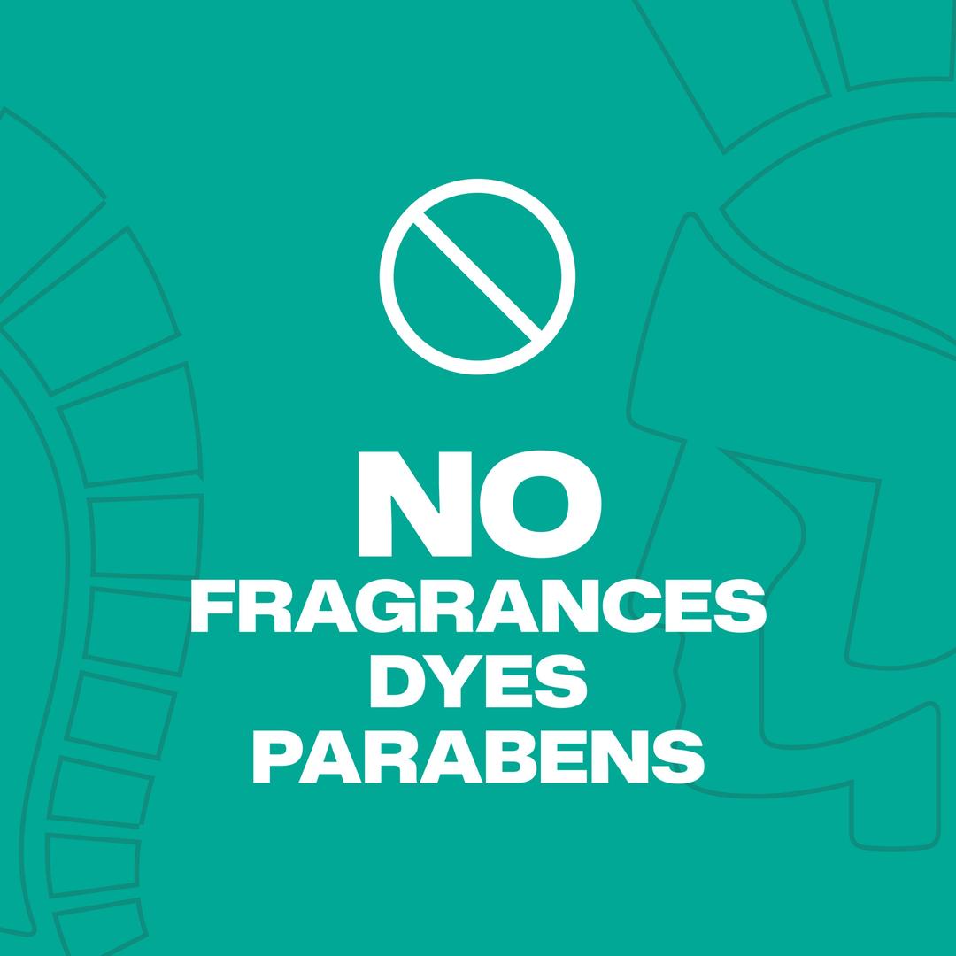 Teal background with white text reads: “No fragrances, dyes, parabens.” A prohibition symbol sits above the text, alongside subtle imagery of helmeted figures—emphasizing that Trojan H2O Sensitive Touch with Aloe Lubricant | 5.5oz by Trojan is designed for sensitive skin.
