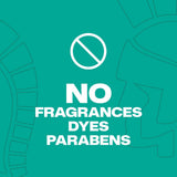 Teal background with white text reads: “No fragrances, dyes, parabens.” A prohibition symbol sits above the text, alongside subtle imagery of helmeted figures—emphasizing that Trojan H2O Sensitive Touch with Aloe Lubricant | 5.5oz by Trojan is designed for sensitive skin.