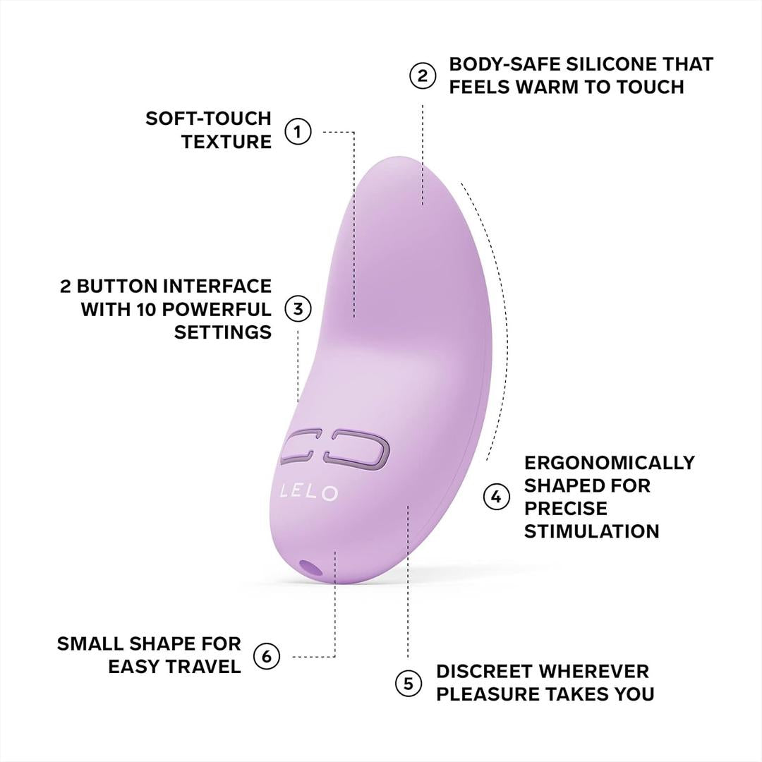 The LELO Lily 3 - Calm Lavender is a compact, curved mini vibrator by LELO, featuring soft-touch, body-safe silicone, 10 vibration settings with a 2-button interface, an ergonomic shape for travel, and a discreet design.