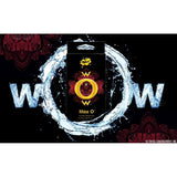 At the center is a product package labeled "Wet WOW 'Max O' Clitoral Arousal Gel" from Wet, encircled by water splashes spelling out "WOW." This water-themed design is set against a mainly black background adorned with deep red floral patterns.