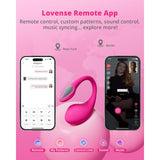 A vibrant pink promotional image for the Lovense Remote App features the Lovense Lush 4 Remote Controlled Egg Vibrator, Bluetooth-connected, alongside two smartphones showing its intuitive interface. Highlights include custom patterns, music syncing, and location icons for New York and Berlin.