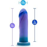 The Avant Midnight Rendezvous - Ocean Blue Realistic Dildo by Avant is an artisanal pleasure product with a realistic shape and crafted from high-quality platinum-cured silicone. It features a suction base for added stability. The dildo measures 7.5 inches in total length, with 7 inches insertable, and has a diameter of 1.75 inches, with measurement labels displayed alongside against a white background.