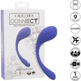 The CalExotics Connect Kegel Exerciser by CalExotics is shown in purple before its box, showcasing 9 functions, silicone build, waterproof and rechargeable design, app-controlled features, and a 1-year warranty for enhanced intimate pleasure.