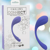 A pastel background showcases the CalExotics Connect Kegel Exerciser box beside a purple, app-controlled Kegel device from CalExotics, featuring a curved and textured design.