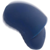 The Cashmere Dual Finger Massager by CalExotics is a blue, curved silicone personal massager featuring a smooth finish and small power button symbol, shown on a white background.