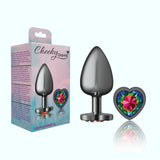 Cheeky Charms Gunmetal Large Metal Butt Plug - Heart-Shaped Rainbow