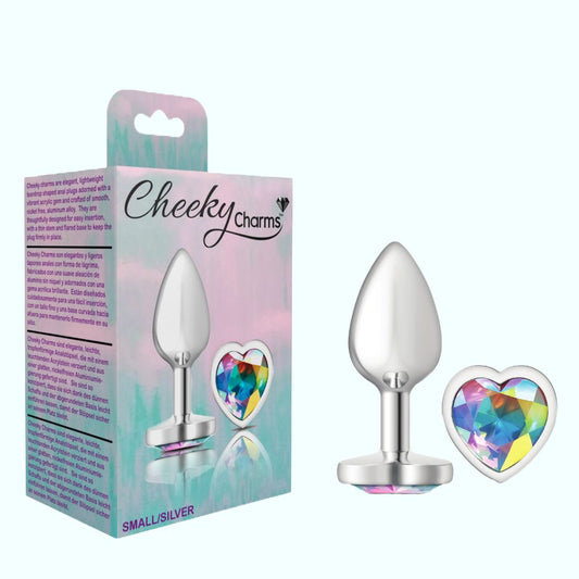 Cheeky Charms Silver Small Metal Butt Plug - Heart-Shaped Clear 1080