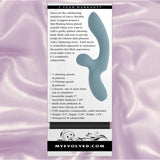 The Evolved Take Your Flick by Evolved Novelties is shown on a product box with a blue dual-ended flickering vibrator, highlighting 7 speeds, 5 flicking modes, dual motors, waterproof design, and 5-year warranty on a soft purple background.
