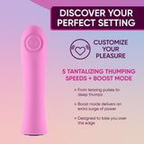 The FemmeFunn Hana Thumping Bullet Pink by Femme Funn is a waterproof, rechargeable bullet vibrator with 5 thumping speeds, boost mode, and customizable pleasure—all in a sleek silicone design for powerful, intense sensations.