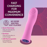 The Femme Funn Hana Thumping Bullet Pink, a smooth, ergonomic vibrator with a circular tip pattern, offers fast USB charging, 60+ minutes runtime, and recharges in just 45 minutes. Brand: Femme Funn.