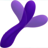 The CalExotics Flex Bend & Hold Rumbler G-Spot Stimulator is a purple, dual-ended silicone vibrator with a smooth, curved design, shown against a white background.