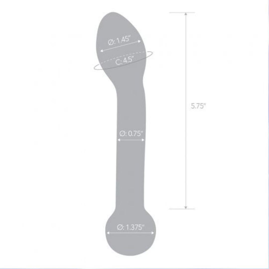 Gray outline diagram of the Gläs Honey Dripper 7" Double Ended Anal Dildo by Gläs, with measurements: 7" long, top diameter 1.45", middle 0.75", bottom 1.37", circular dimensions marked for precise P-Spot or G-Spot stimulation.