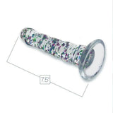 The Icon Brands Glittergasm Dong - Blue and Green Swirl 8" features a vivid, confetti-inspired design in premium glass, flared base for safety, and eye-catching blue-green swirls. Ideal for those desiring vibrant elegance in their collection. Length shown on white background.
