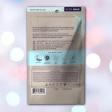 A package of Glyde Maxi LARGE Size Vegan Condoms by Glyde is shown from the back, featuring product details, vegan certification, large size and feature icons, and a barcode on a soft pastel circular-pattern background.