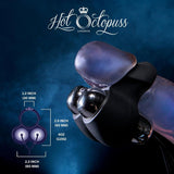 A close-up shot of the "Hot Octopuss Jett - Vibrating C-Ring with Remote Control" reveals its dimensions: 1.2-inch inner diameter, 2.5-inch outer diameter, and a weight of 4 oz. This vibrating ring offers hands-free orgasms as it rests elegantly on a translucent surface, promising intense pleasure with every use.