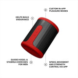 The LELO F2S Massager & Stroker Red is a black and red, app-controlled cylindrical masturbator. It features custom in-app pleasure modes, guided Kegel and stamina exercises for men, and speed, movement, and strength control.