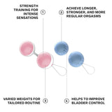LELO Luna Beads by Lelo are pink and blue kegel balls with strings, designed for pelvic floor training. This system enhances sensations, supports stronger orgasms, and helps tailor routines for improved bladder control.