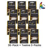 Twelve boxes of Trojan Naturalamb Latex-Free Condoms are arranged in a grid. "36-Pack = Twelve 3-Packs" is shown below, emphasizing these Trojan condoms for latex-free, trusted pregnancy protection. The colorful Trojan logo appears in the top right corner.