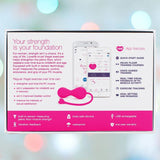 The OhMiBod Lovelife Krush Smart Kegel Fitness (Pink) box shows the device, app interface, and highlights quick start guide, tracking, waterproof design, USB rechargeability—everything for Bluetooth-powered pelvic floor fitness.