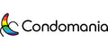 A logo featuring a stylized rainbow-colored condom illustration on the left side, followed by the text "Condomania" in a playful, rounded font.