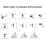 A grid of simple line drawings shows over 14 ways to use the Satisfyer Endless Joy Vibrator for Couples—demonstrating solo, partnered, internal, external, and various body placements.