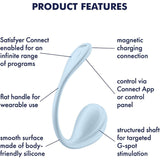 Explore the Satisfyer Smooth Petal Wearable Vibrator in Light Blue, a product by Satisfyer. This device offers a range of diverse programs through its Connect capabilities and can be conveniently charged using magnetic charging. It is designed with a flat handle for easy wearability and offers control via an app or through its control panel. The Smooth Petal features a smooth silicone surface and has a textured shaft to enhance G-spot stimulation.