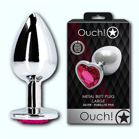 Shots Ouch! Heart Gem Butt Plug Large - Silver/Rubellite Pink 1080