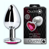 Shots Ouch! Heart Gem Butt Plug Large - Silver/Rubellite Pink