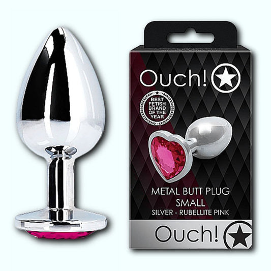 Shots Ouch! Heart Gem Butt Plug Small - Silver/Rubellite Pink 1080