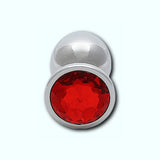 Shots Ouch! Round Gem Butt Plug Large - Silver/Ruby Red