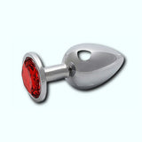 Shots Ouch! Round Gem Butt Plug Large - Silver/Ruby Red
