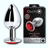 Shots Ouch! Round Gem Butt Plug Large - Silver/Ruby Red