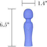 The Swan Era Wand by BMS is a blue 6.5" x 1.4" handheld massager with a rounded head, smooth design, handle button, and PowerBullet motor for incremental speed control.