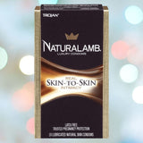 A package of Trojan Naturalamb Latex-Free Condoms is displayed against a gently blurred pastel background. The packaging underscores "Real Skin-to-Skin Intimacy" and includes 10 lubricated, latex-free condoms, emphasizing trusted pregnancy protection for those desiring a natural experience.