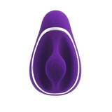 A teardrop-shaped, purple silicone device with a silver trim, branded with "VeDO" in the center. The VeDO Suki - Purple Air Suction Clit Stimulator boasts a smooth, ergonomic design and provides multiple vibrating suction modes, making it perfect for personal pleasure.