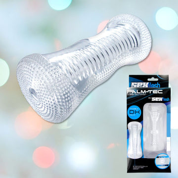 Palm Tec Stroker DX Masturbation Sleeve - Clear Ribbed  Condomania.com