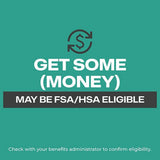 Text graphic with a dollar sign and arrows above bold text reading "GET SOME (MONEY)". Below, a dark bar says "May be FSA/HSA eligible," featuring Trojan Bareskin EveryTHIN Pack (Variety Pack). Check with benefits administrator for eligibility.