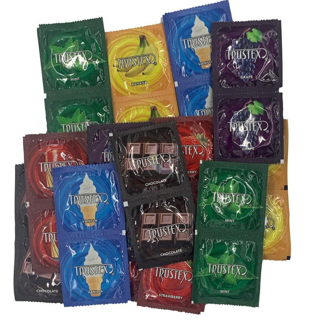 Trustex Assorted Flavored Condoms 7 Flavors 12-Pack – Condomania.com